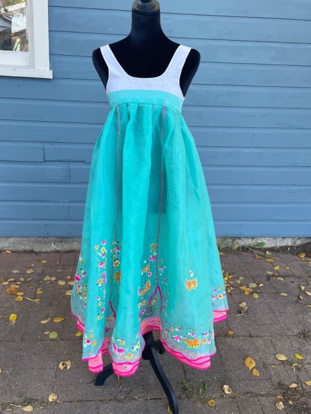 Vintage 60s 70s Babydoll Maxi Dress Sheer Layer Fairy Handmade Painted S Costume